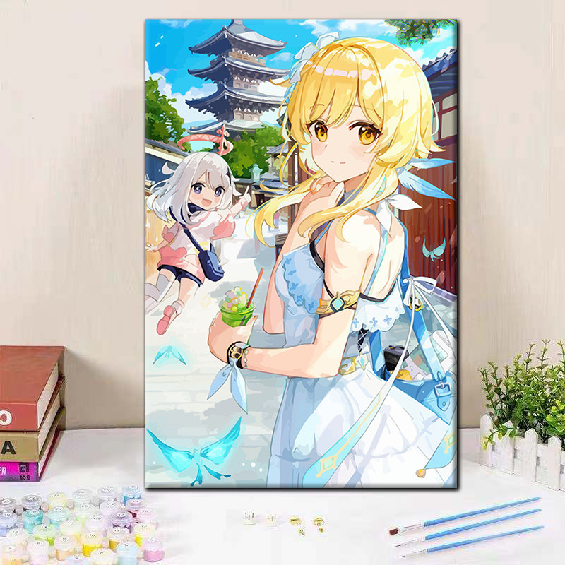 异乡人旅行者荧画画diy数字油画手工涂色手绘填充油画动漫装饰画