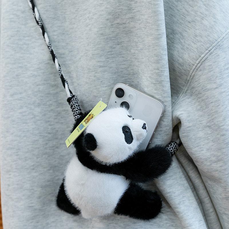 可爱动物熊猫毛绒公仔手机夹浣熊斜挎手机包男女生卡通手机壳礼物