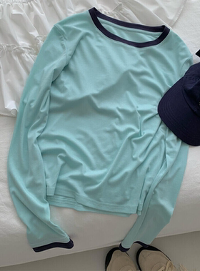 现货】一穿一个不吱声！2025春夏湖绿色假两件纸片人T恤圆领小衫