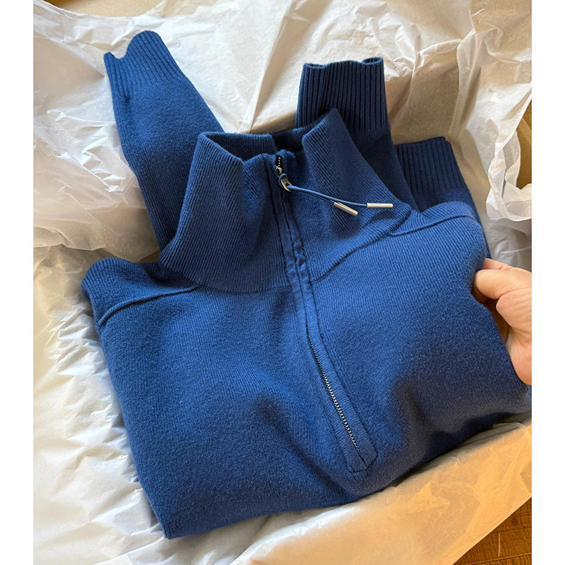 韩系蓝色立领半开襟软糯长袖毛衣冬季新款通勤叠穿百搭卫衣针织衫,女装/女士精品,大码内搭,淘宝优惠券,粉丝福利购,淘宝优惠卷