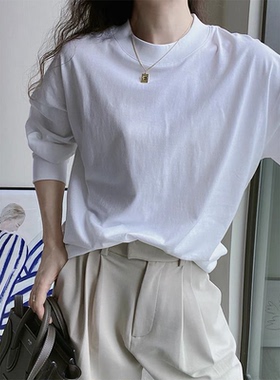 无D推荐系列！极简风白色圆领长袖打底衫女冬季叠穿软糯垂感小T恤