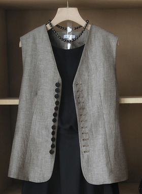 【现货封神穿搭】今年流行马夹背心女外搭春秋复古浅灰色马甲外套