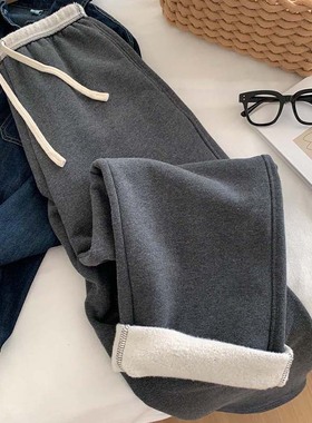 【现货封神穿搭】灰色百搭裤女2026秋季显瘦设计松紧腰撞色阔腿裤