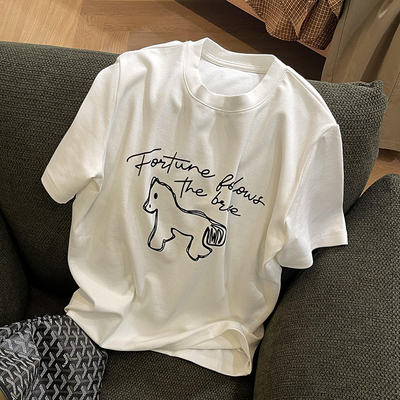 白色圆领棉质正肩短袖女春季韩系