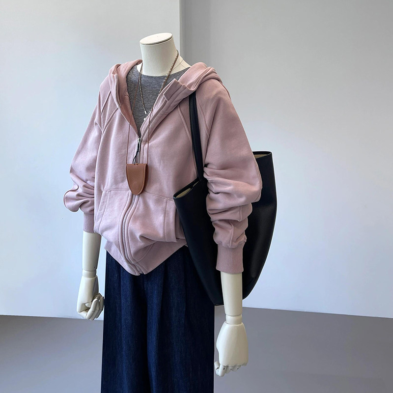 现货】本期心头爱！2026新少女粉色拉链连帽卫衣开衫叠穿长袖外套