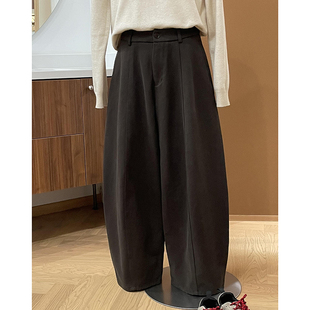 女早春新款 糟了 好喜欢 摩卡半松紧弯刀阔腿裤 宽松休闲直筒长裤