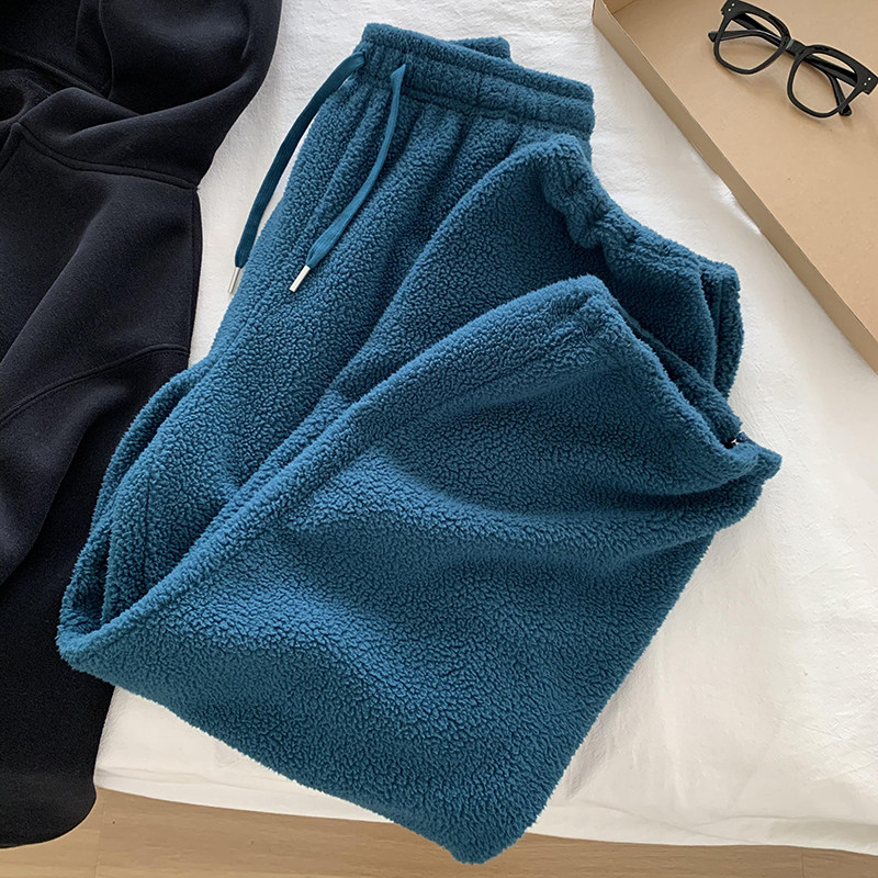 气质蓝色高腰抽绳摇粒绒束脚直筒长裤女冬季厚款休闲百搭运动卫裤,女装/女士精品,卫裤,淘宝优惠券,粉丝福利购,淘宝优惠卷