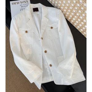 【佛播勒穿了都说好】白色棉麻多口袋西装外套春季棉麻通勤防晒衫