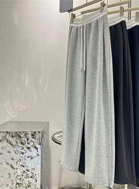 学院风浅灰色撞色腰头阔腿束脚卫裤女冬季新款加厚保暖垂感休闲裤