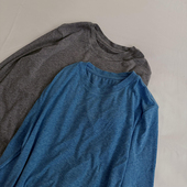 极简风蓝色天丝圆领长袖 叠穿百搭通勤打底衫 纸片人T恤女冬季 新款