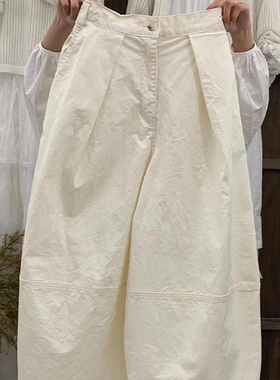 【现货】白色裤子女阔腿裤薄款日式宽松显瘦设计感香蕉裤气球长裤