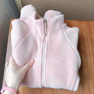 现货】粉色奥利绒立领拉链正肩卫衣外套冬季修身立体裁剪保暖开衫