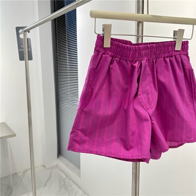 绿色竖条纹短裤松紧腰a字沙滩裤