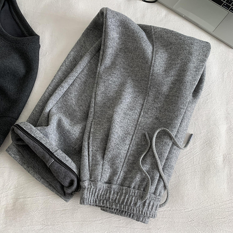 浅灰色松紧腰弯刀阔腿直筒裤女冬季新款慵懒休闲通勤垂感百搭长裤,女装/女士精品,卫裤,淘宝优惠券,粉丝福利购,淘宝优惠卷