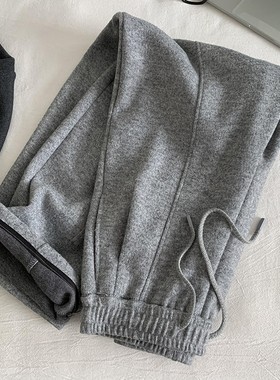 浅灰色松紧腰弯刀阔腿直筒裤女冬季新款慵懒休闲通勤垂感百搭长裤