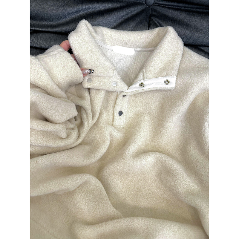 极简风奶白色羊羔毛翻领半开襟卫衣女冬季软糯宽松保暖高质量上衣,女装/女士精品,常规大码外套,淘宝优惠券,粉丝福利购,淘宝优惠卷