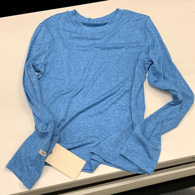 蓝色天丝圆领长袖亲肤软糯T恤春