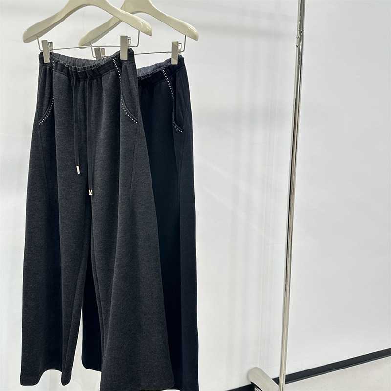 复古深灰色加厚双腰头抽绳羊毛弯刀裤冬季慵懒风宽松休闲百搭长裤,女装/女士精品,卫裤,淘宝优惠券,粉丝福利购,淘宝优惠卷
