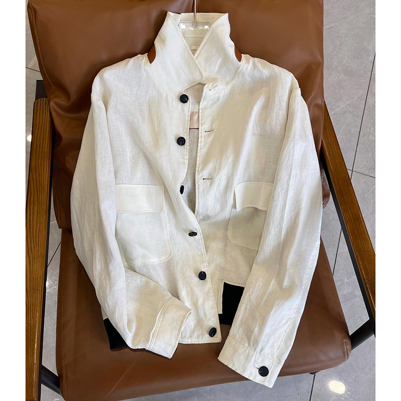 现货!被追着要连接!】2025早春米白色翻领亚麻小外套双口袋夹克