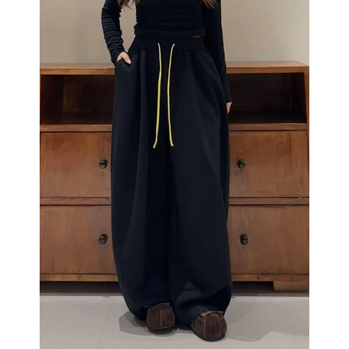 极简风黑色高腰抽绳休闲卫裤秋季