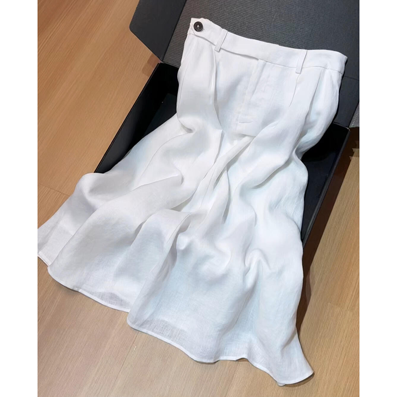 白色高腰直筒亚麻半身裙夏季垂感