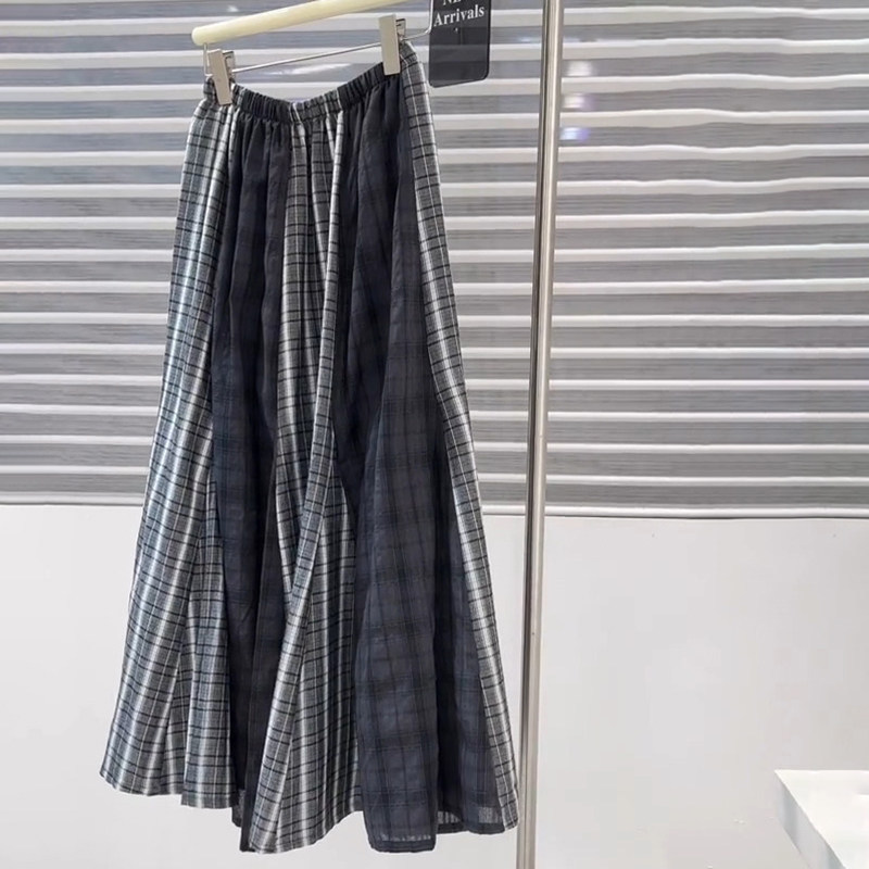 复古灰色格纹重工多裁片拼接半身裙早春新款设计感气质仙气直筒裙