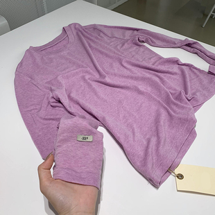 爆火の款!纸片人粉紫色天丝圆领T恤早春新款软糯亲肤长袖打底衫