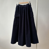 无D推荐 学院风藏蓝色灯芯绒高腰A字半身裙早春新款 直筒休闲长裙
