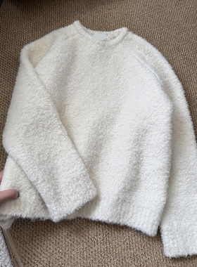 闭眼入系列！软糯糯米白色圈圈毛圆领毛衣冬季新款叠穿宽松针织衫