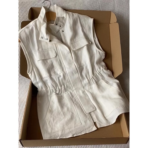 米白色亚麻工装风马甲新棉麻薄款