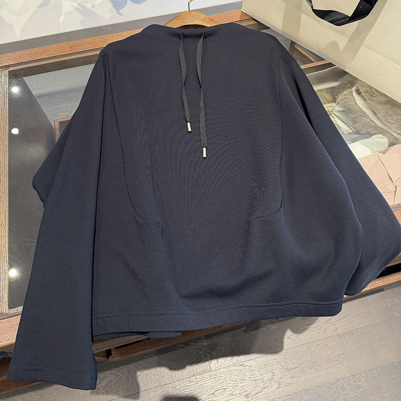 CHAO级穿搭!黑色蝙蝠袖抽绳小立领卫衣春季宽松设计感百搭小外套