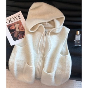 闭眼入系列！米白色拉链连帽毛圈背心马甲早春新款叠穿百搭小外套