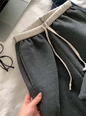 【现货封神穿搭】小众设计松紧腰撞色阔腿裤早秋显瘦灰色百搭裤女