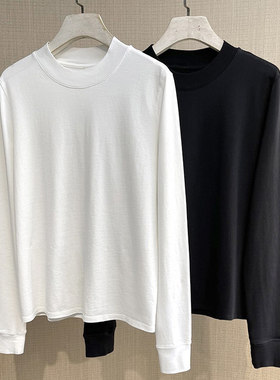 极简风气质白色圆领长袖后背明线设计上衣女早春新款软糯糯打底衫