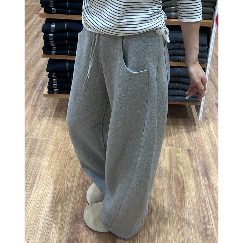 极简风灰色松紧腰阔腿弯刀卫裤女冬季宽松垂感直筒休闲运动风长裤,女装/女士精品,卫裤,淘宝优惠券,粉丝福利购,淘宝优惠卷