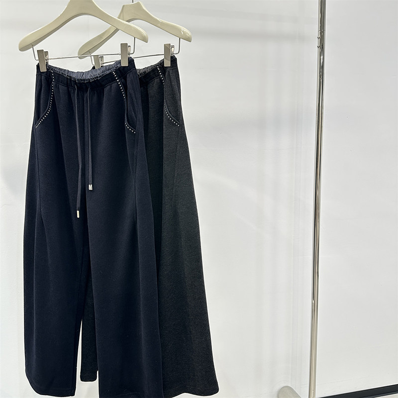 藏青色加厚双腰头抽绳百搭垂感羊毛弯刀裤冬季保暖慵懒宽松直筒裤,女装/女士精品,卫裤,淘宝优惠券,粉丝福利购,淘宝优惠卷
