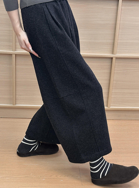 超神级穿搭！黑灰色压褶显瘦弯刀阔腿八分裤冬季新款直筒休闲裤子