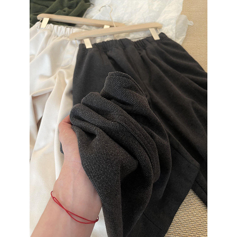 慵懒风灰色松紧腰薄绒阔腿直筒裤女冬季新款韩系宽松休闲遛弯长裤