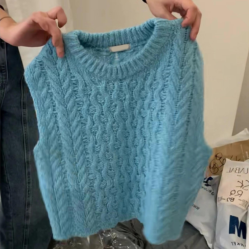 闭眼入穿搭！蓝色圆领麻花背心毛衣女冬季新款韩系宽松叠穿小马甲,女装/女士精品,羊绒衫,淘宝优惠券,粉丝福利购,淘宝优惠卷