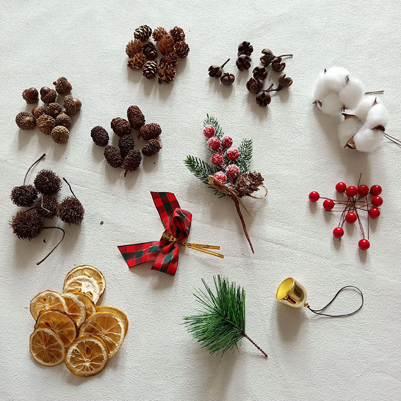 圣诞节天然干花幼儿园柠檬片手工干果diy材料包松果橡果花环装饰