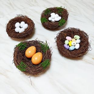 天然藤编仿真鸟窝幼儿园装饰小鸟蛋手工编织庭院阳台悬挂草编鸟巢
