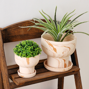 几何玛奇朵陶土盆透气吸水火锅造型花盆虎皮兰仙人掌蝴蝶兰专用盆