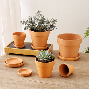 红陶盆陶土花盆带托盘多肉盆栽透气陶盆简约陶瓷花盆特价厂家直销