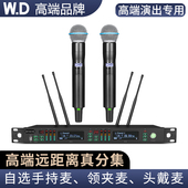 W.D卧龙专业一拖二真分集无线麦话筒高端舞台演出抗干扰头麦领夹