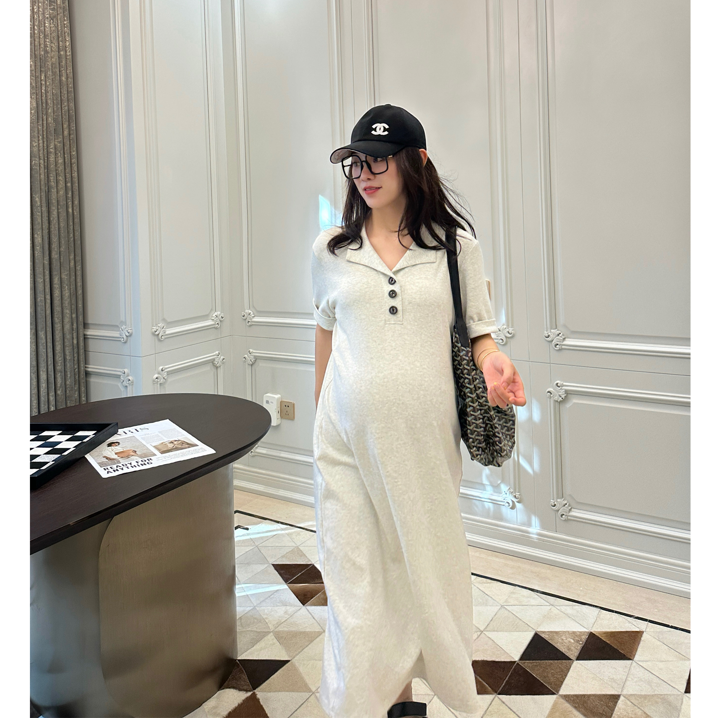 【LeoMami】孕妇装夏季慵懒风极简连衣裙宽松后开叉直筒显瘦长裙