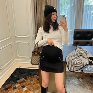 羊毛包臀短裙裤 名媛时尚 加厚小黑裙修身 LeoMami孕妇半身裙秋冬款