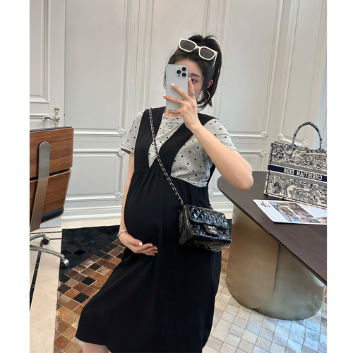 孕妇装夏季背带连衣裙遮肚裙