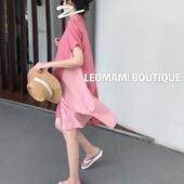 网红气质孕妈衬衫 粉色赫本风时尚 孕妇连衣裙夏季 裙子 LeoMami