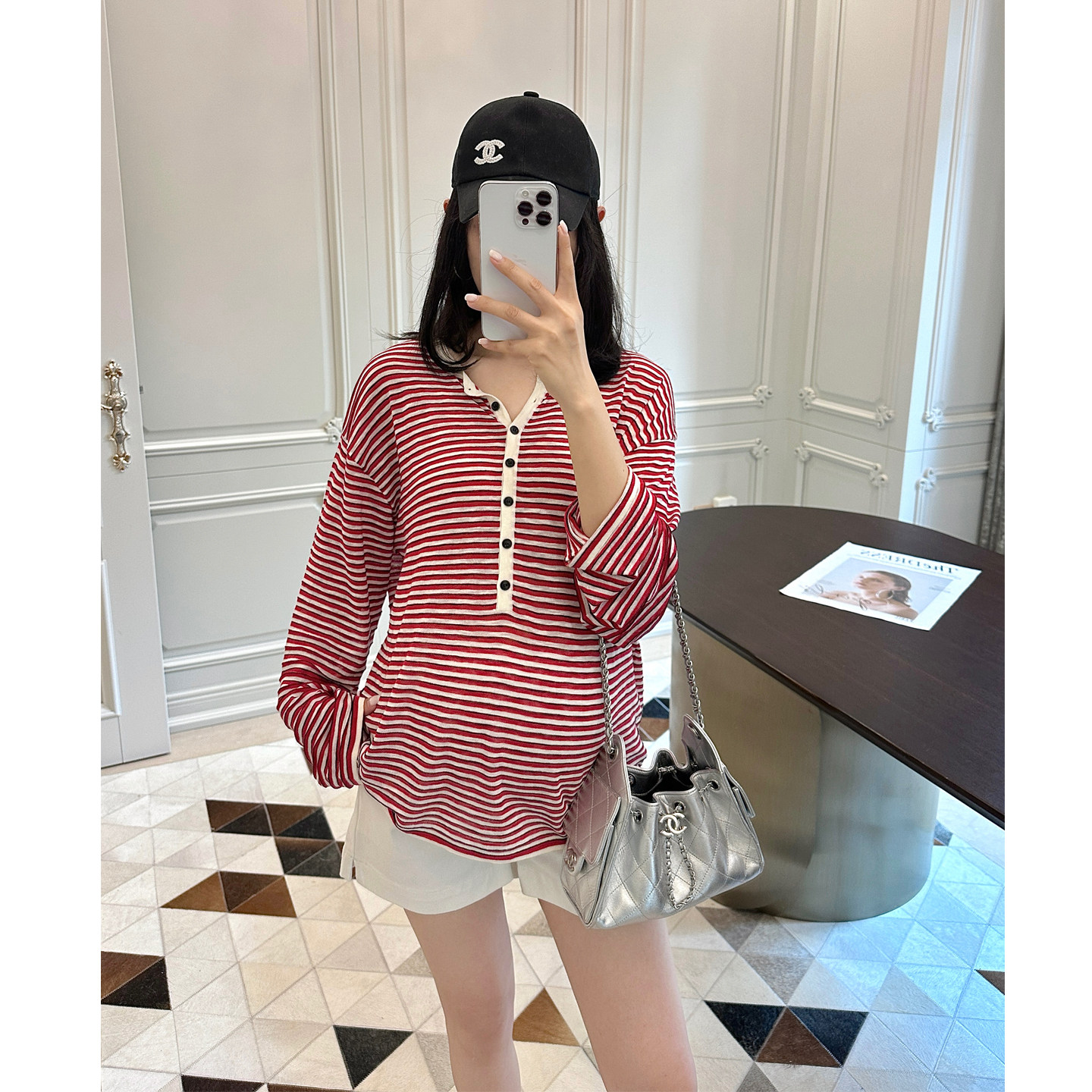 LeoMami孕妇装夏亚麻条纹长袖T恤薄款宽松撞色时尚亨利领防晒上衣