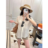 衬衫 丝竺麻虚线印花短袖 宽松轻薄透气度假衬衣 夏款 LeoMami孕妇装